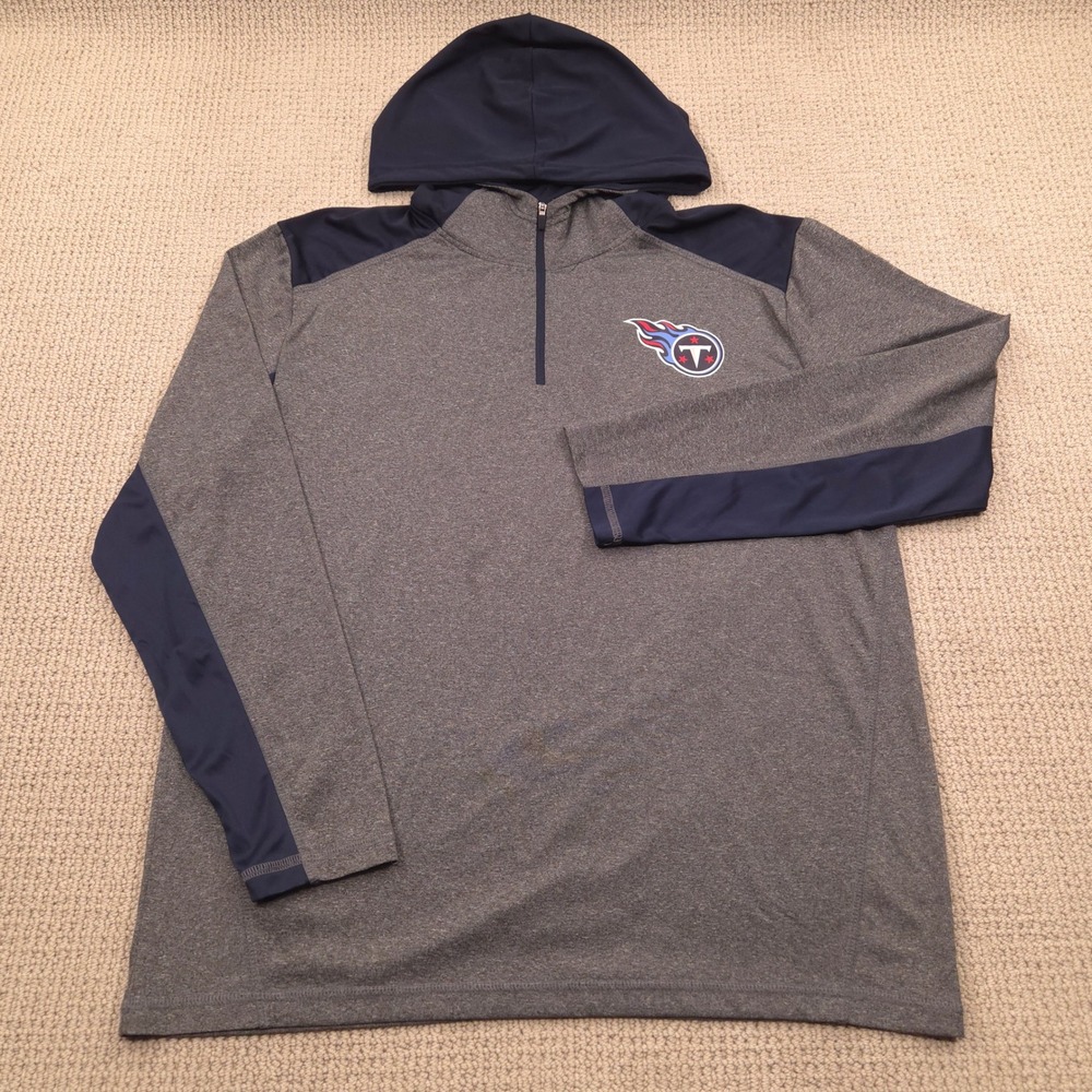 NFL Team Apparel Titans 1/4 Zip Long Sleeve Hooded Shirt Grey Blue Mens XL - Picture 2 of 9